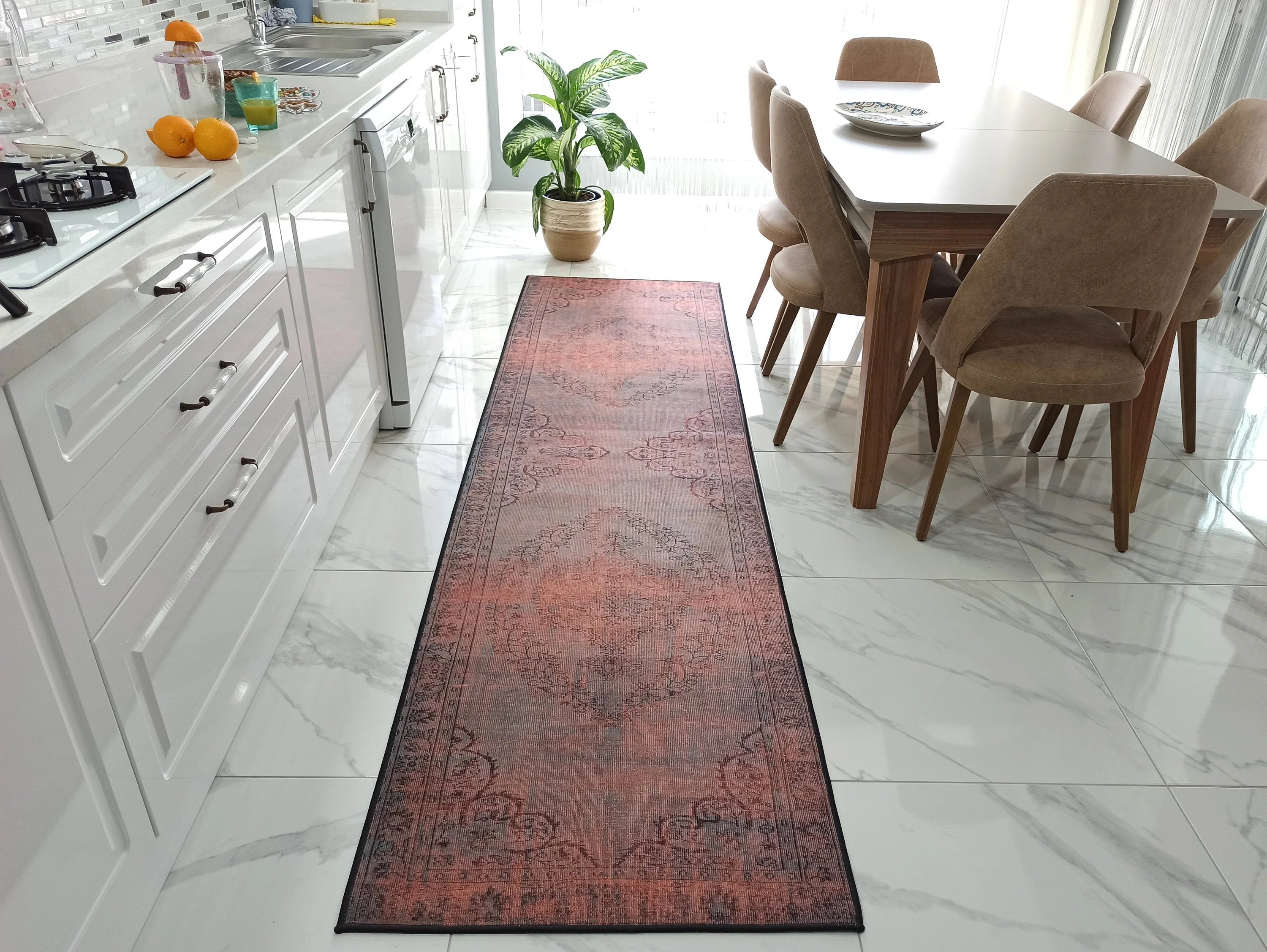 Eskitme Madalyon Desenli Kiremit ve Antrasit Vintage Halı - OUTLET - 14924OU