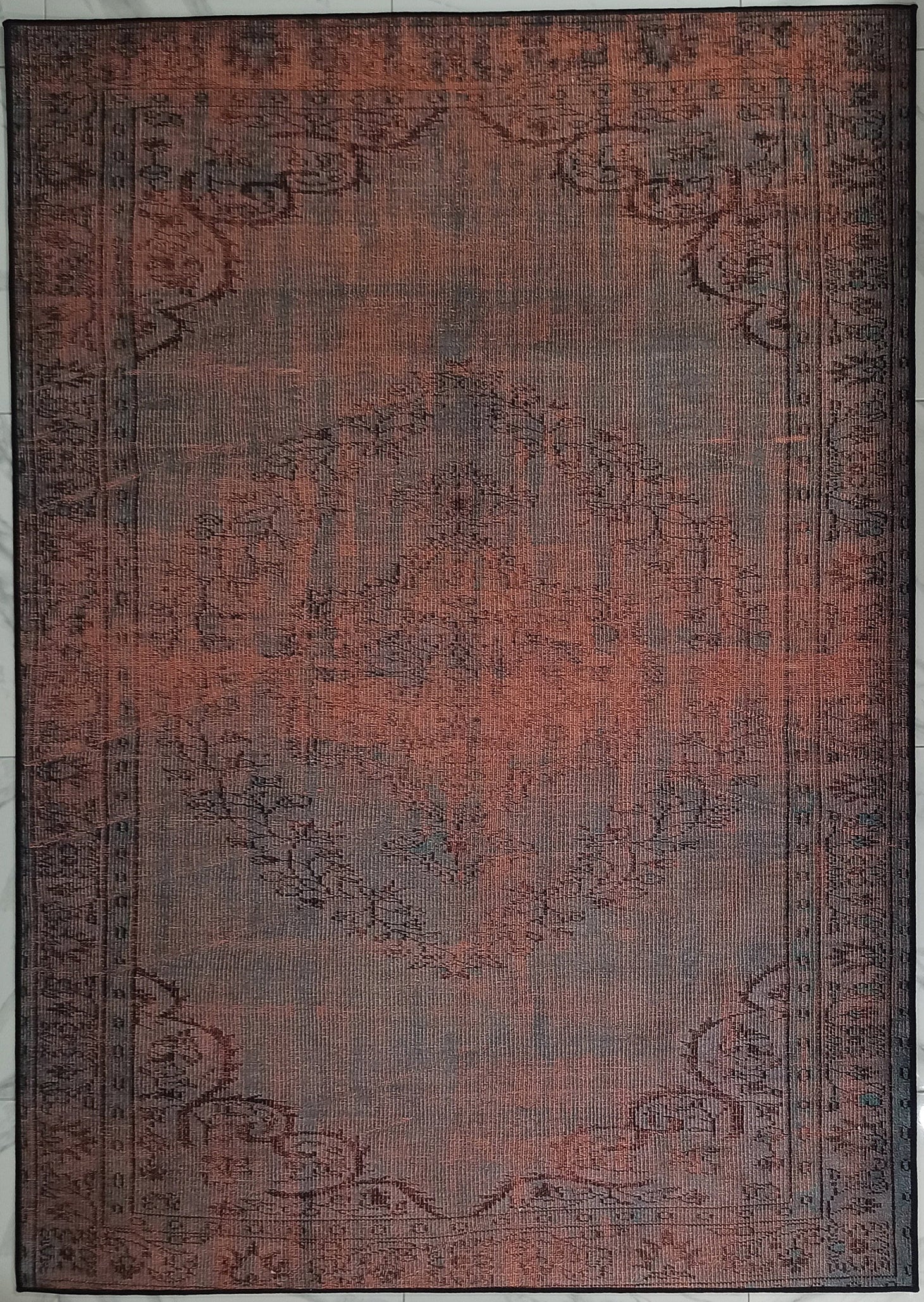 Eskitme Madalyon Desenli Kiremit ve Antrasit Vintage Halı - OUTLET - 14924OU