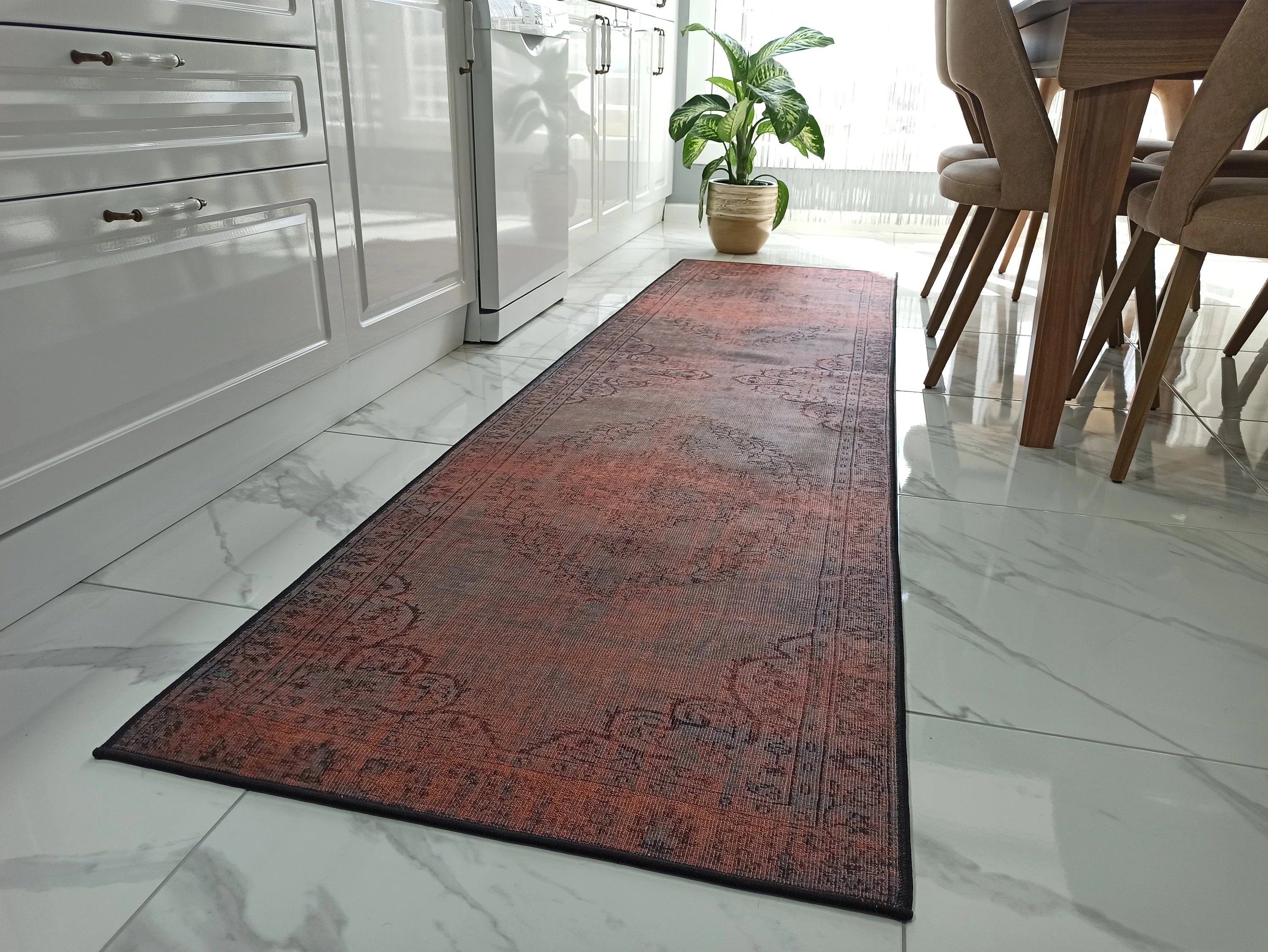 Eskitme Madalyon Desenli Kiremit ve Antrasit Vintage Halı - OUTLET - 14924OU