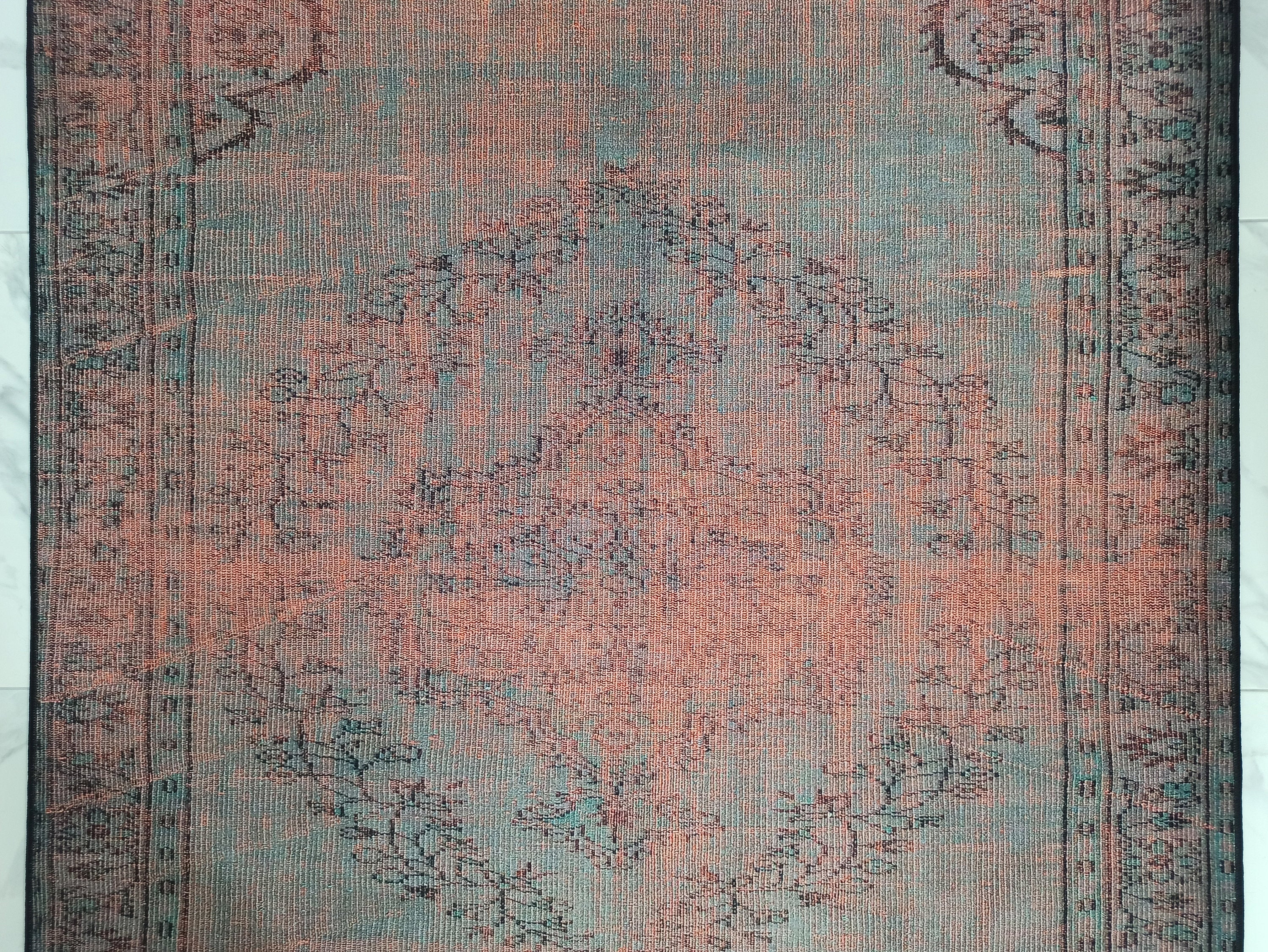 Eskitme Madalyon Desenli Kiremit ve Antrasit Vintage Halı - OUTLET - 14924OU
