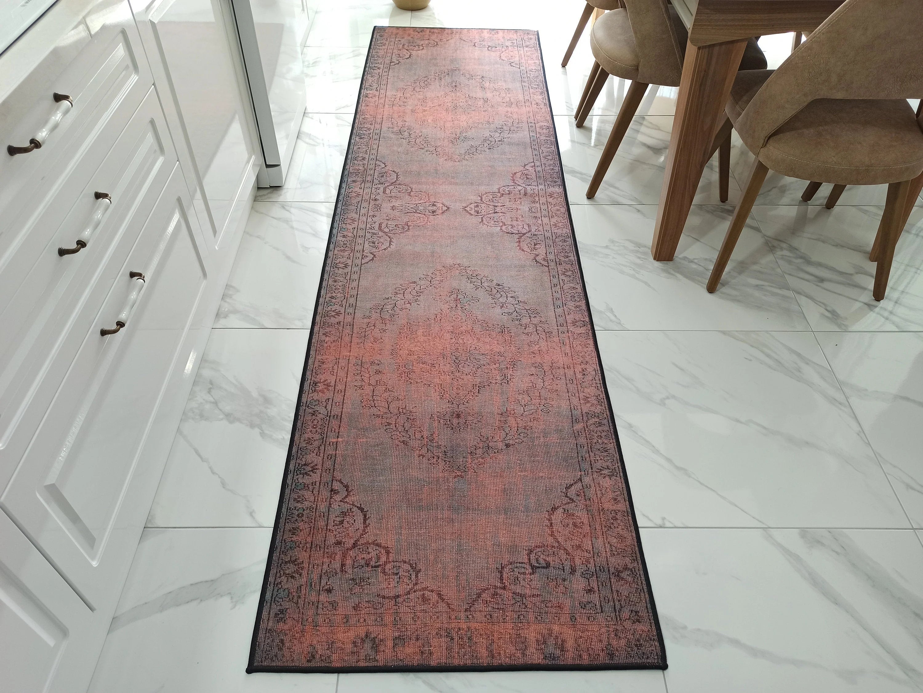 Eskitme Madalyon Desenli Kiremit ve Antrasit Vintage Halı - OUTLET - 14924OU