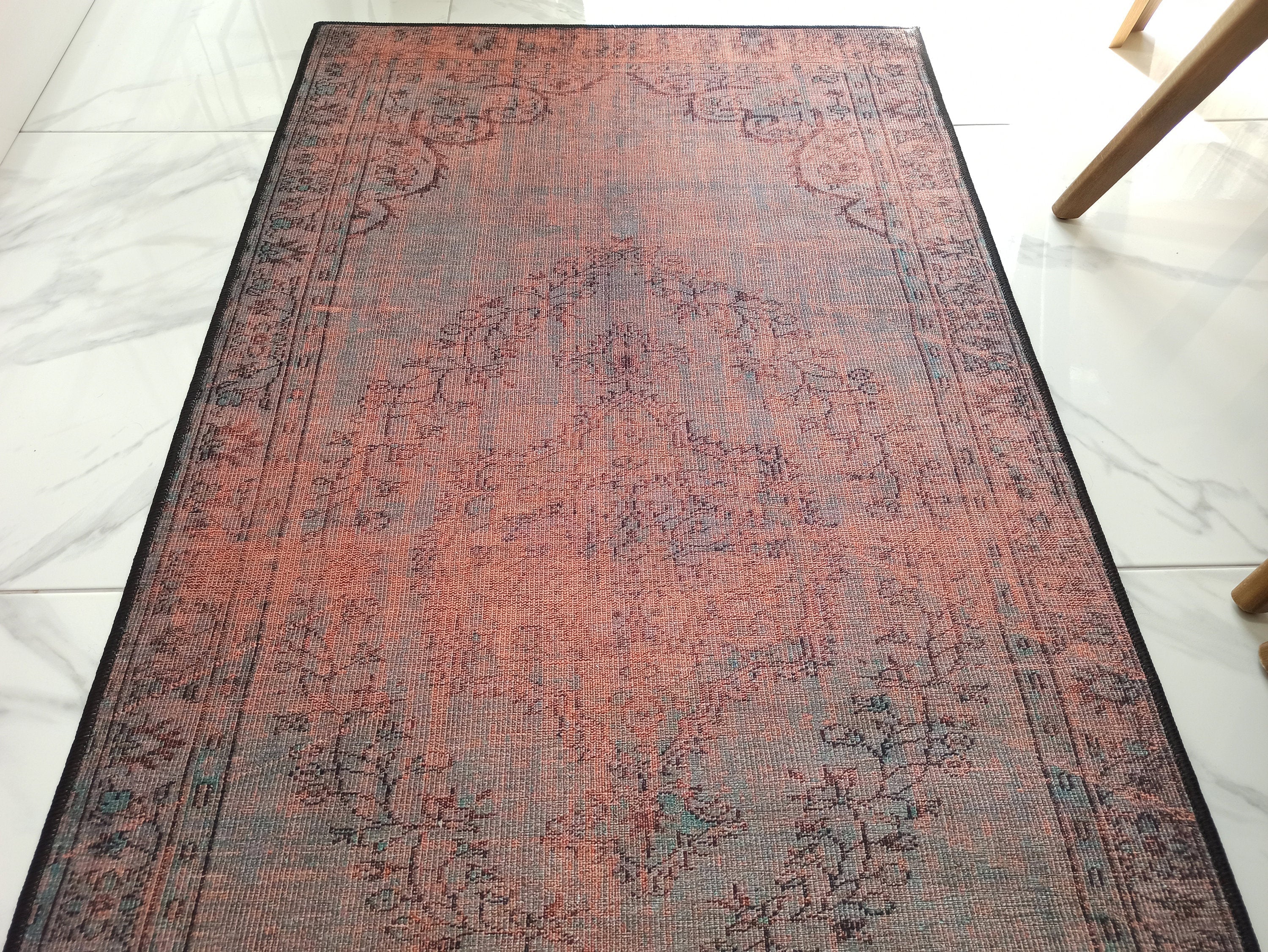 Eskitme Madalyon Desenli Kiremit ve Antrasit Vintage Halı - OUTLET - 14924OU