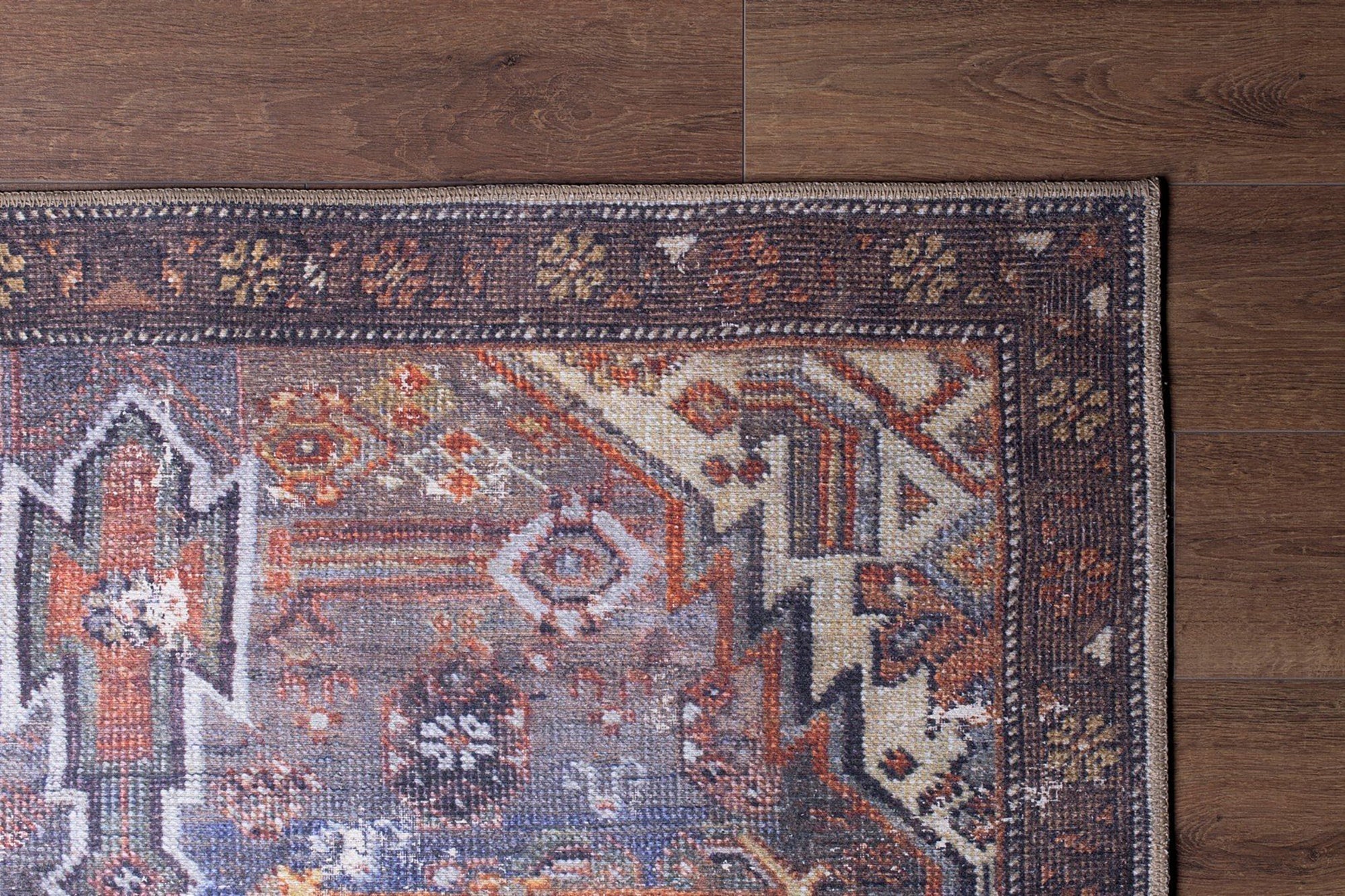 Eskitme Dokulu Kahverengi ve Lacivert Etnik Kabile Halısı - OUTLET - AL144OU
