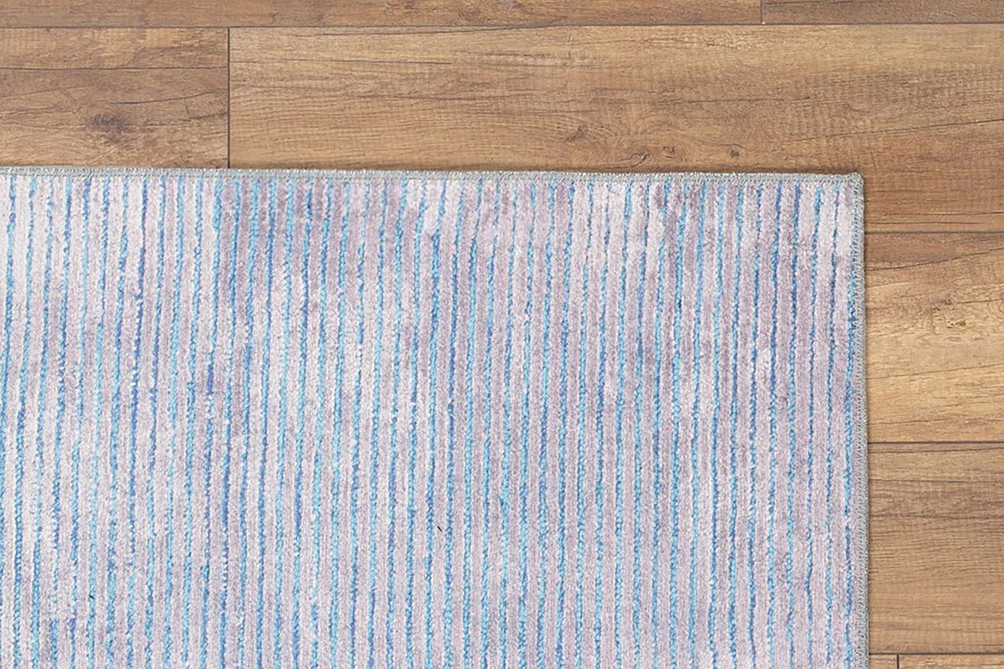 Modern İnce Çizgili Açık Mavi ve Gri Minimalist Halı - OUTLET - AL168OU