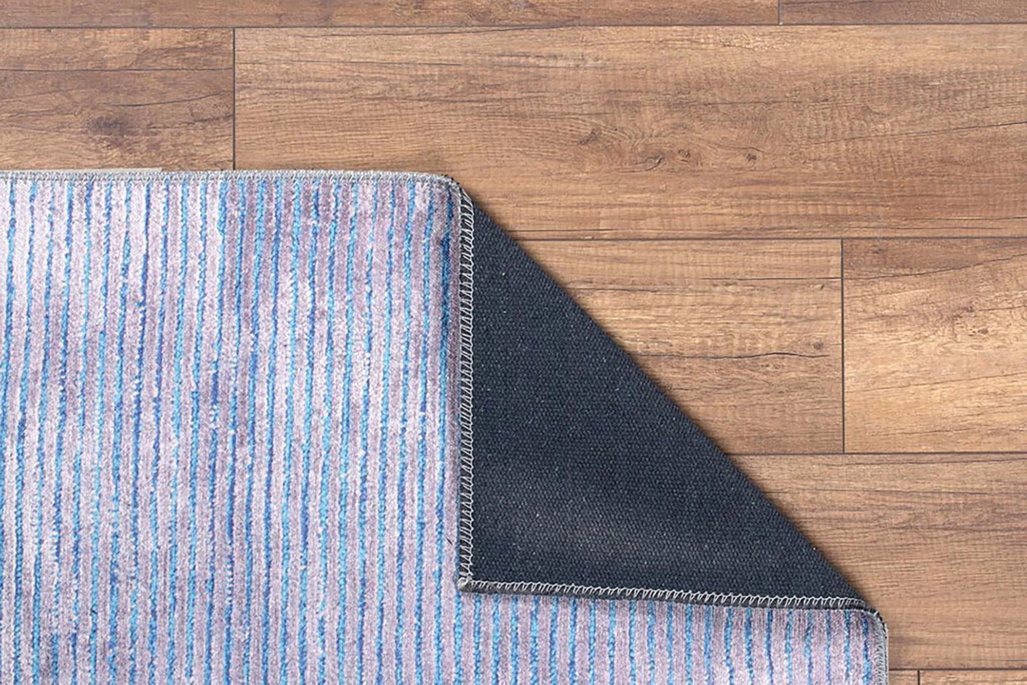 Modern İnce Çizgili Açık Mavi ve Gri Minimalist Halı - OUTLET - AL168OU