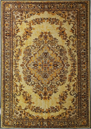 Eskitme Madalyon Desenli Hardal Sarısı ve Siyah Vintage Halı - OUTLET - 14935OU