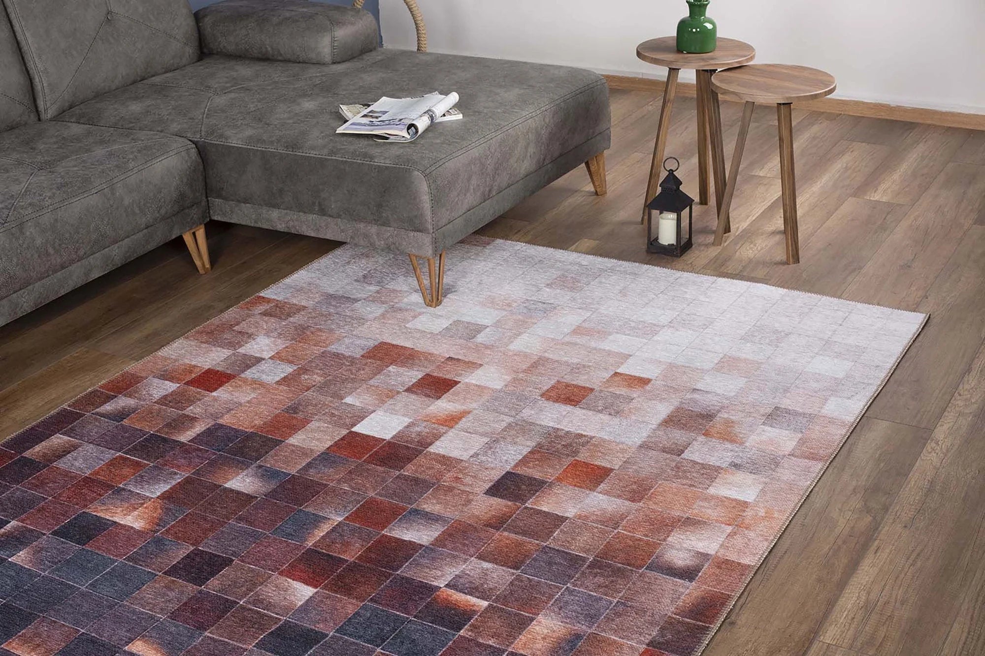 Modern Mozaik Desenli Kiremit ve Antrasit Ombre Halı - OUTLET - AL154OU
