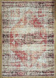 Eskitme Madalyon Desenli Kırmızı ve Krem Vintage Salon Halısı - OUTLET - 11669OU