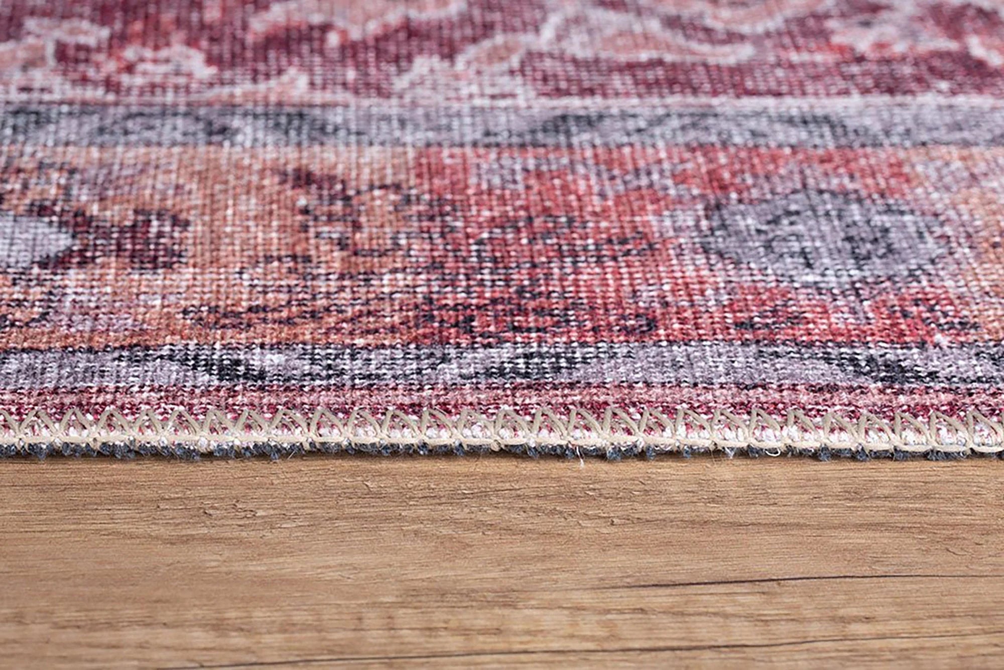 Eskitme Madalyon Desenli Gül Kurusu ve Gri Vintage Halı - OUTLET - AL167OU