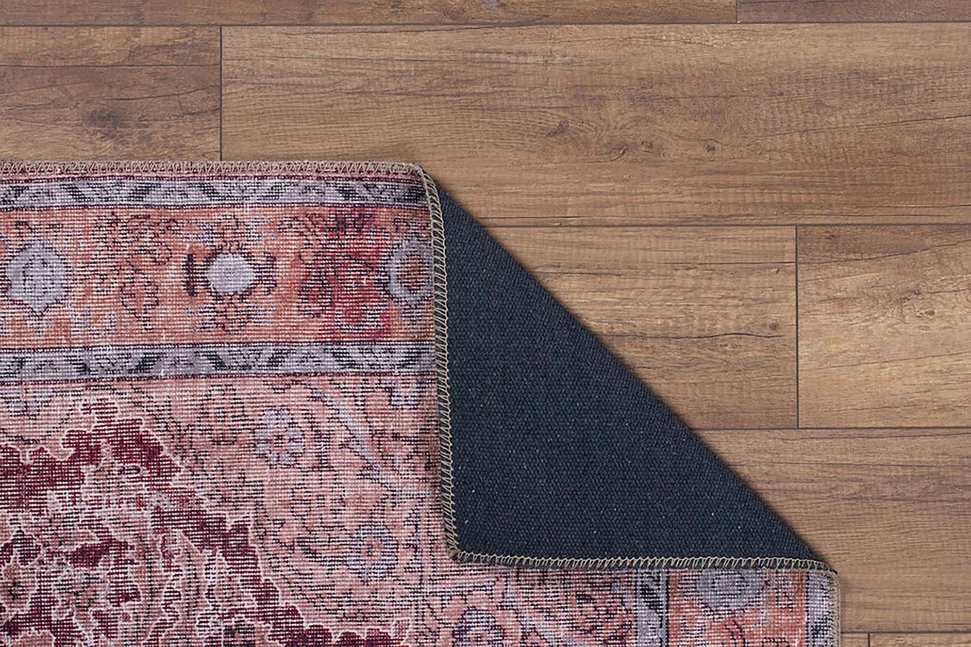 Eskitme Madalyon Desenli Gül Kurusu ve Gri Vintage Halı - OUTLET - AL167OU