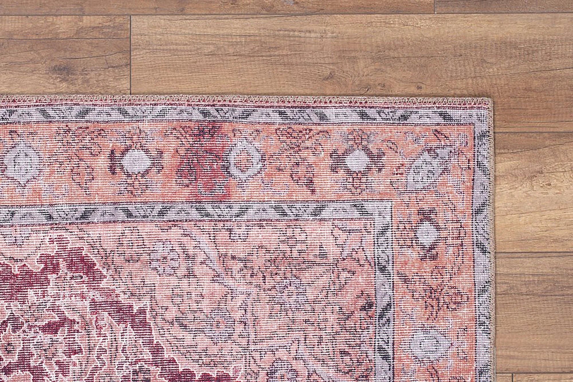 Eskitme Madalyon Desenli Gül Kurusu ve Gri Vintage Halı - OUTLET - AL167OU