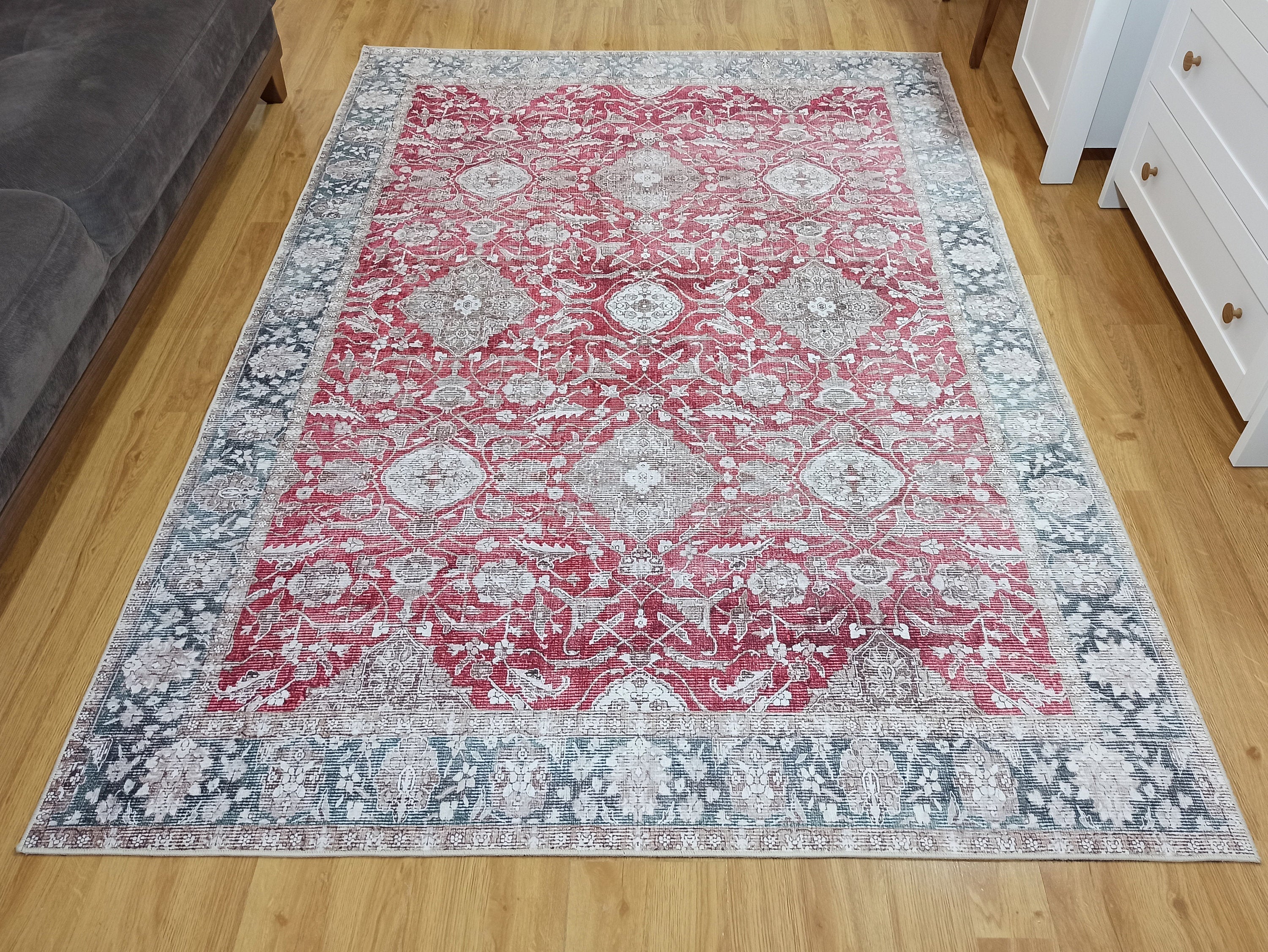 Gray Geometric Patterned Vintage Carpet - CLEARANCE - 12717OU