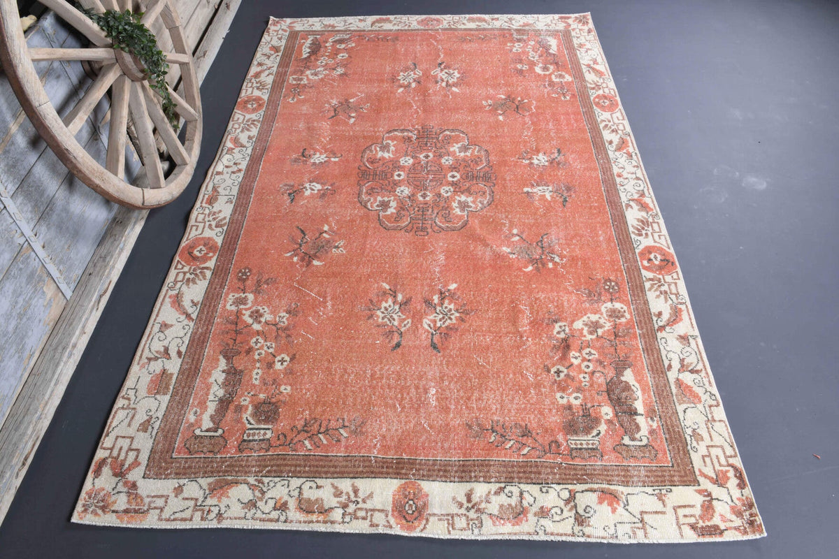 El yapımı vintage halı 183x305 cm oryantal desenli yün - detay görünümü