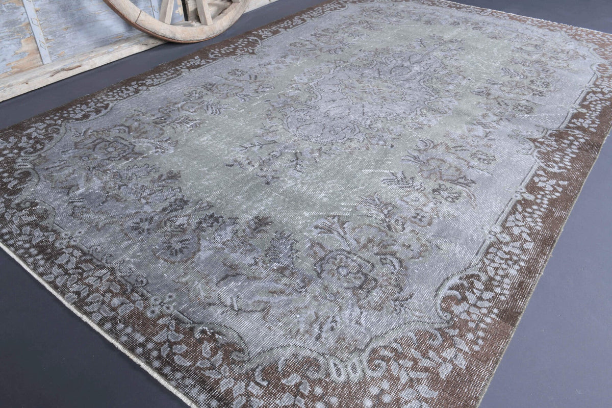 El yapımı vintage halı 183x274 cm oryantal desenli yün - yakın çekim doku detayı