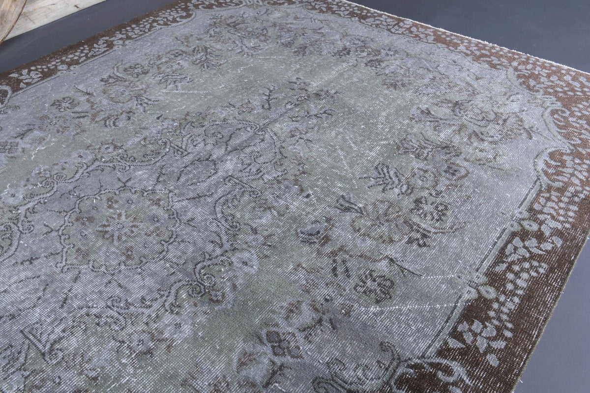 El yapımı vintage halı 183x274 cm oryantal desenli yün - kenar ve saçak detayı