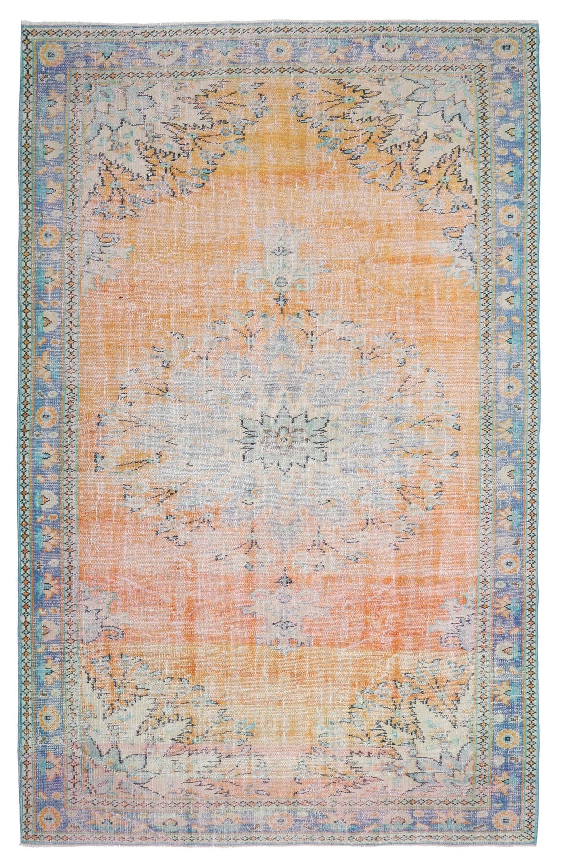 El yapımı vintage halı 185x295 cm oryantal desenli yün - detay görünümü