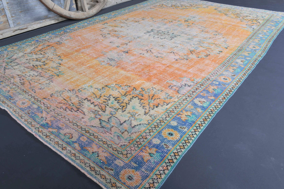 El yapımı vintage halı 185x295 cm oryantal desenli yün - kenar ve saçak detayı