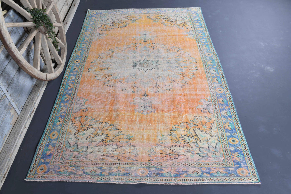El yapımı vintage halı 185x295 cm oryantal desenli yün - yakın çekim doku detayı