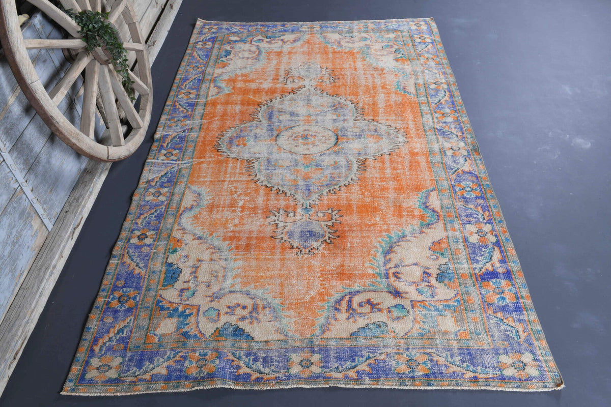 El yapımı vintage halı 183x274 cm oryantal desenli yün - detay görünümü