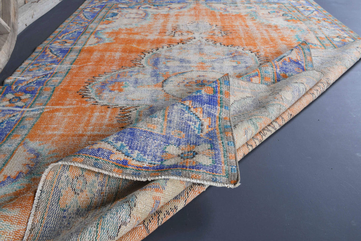 El yapımı vintage halı 183x274 cm oryantal desenli yün - üstten görünüm
