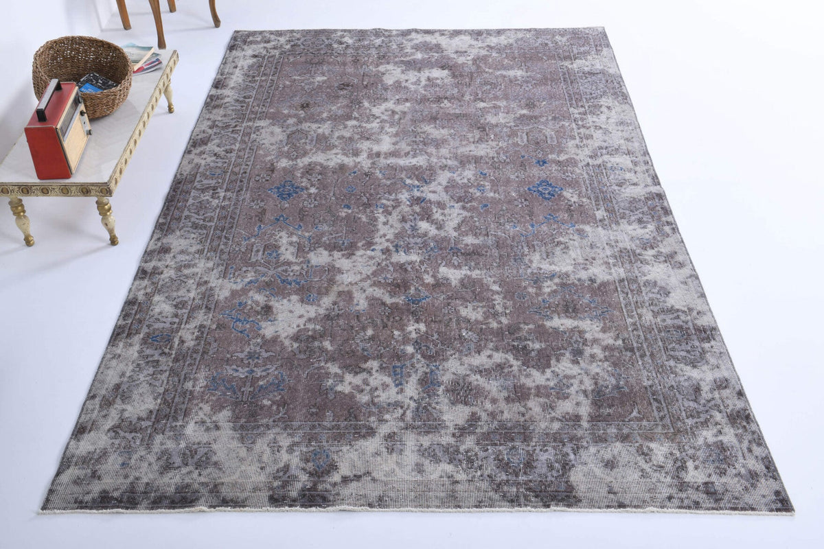El yapımı vintage halı 196x305 cm çiçek desenli desenli yün - üstten görünüm