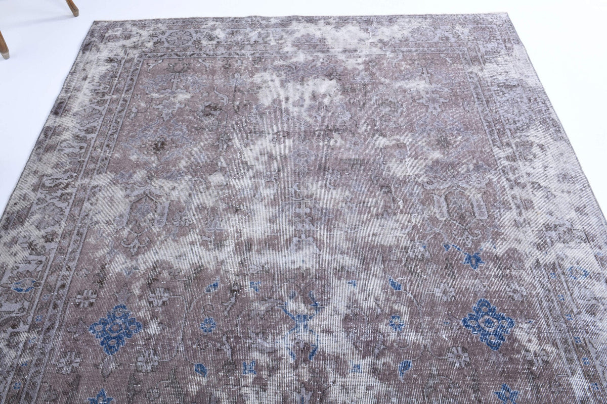 El yapımı vintage halı 196x305 cm çiçek desenli desenli yün - yakın çekim doku detayı