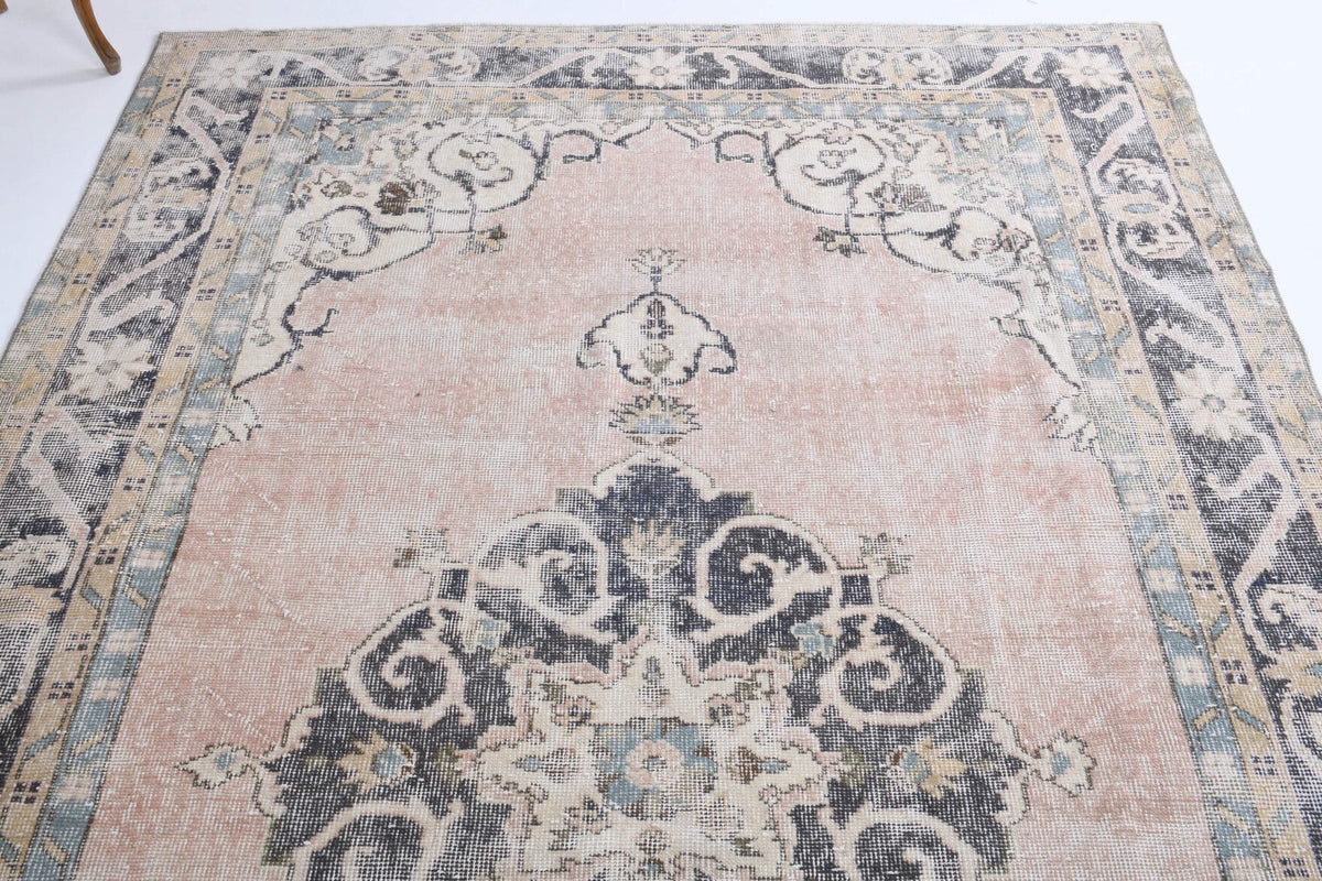 El yapımı vintage halı 183x305 cm madalyonlu desenli yün - desen detayı