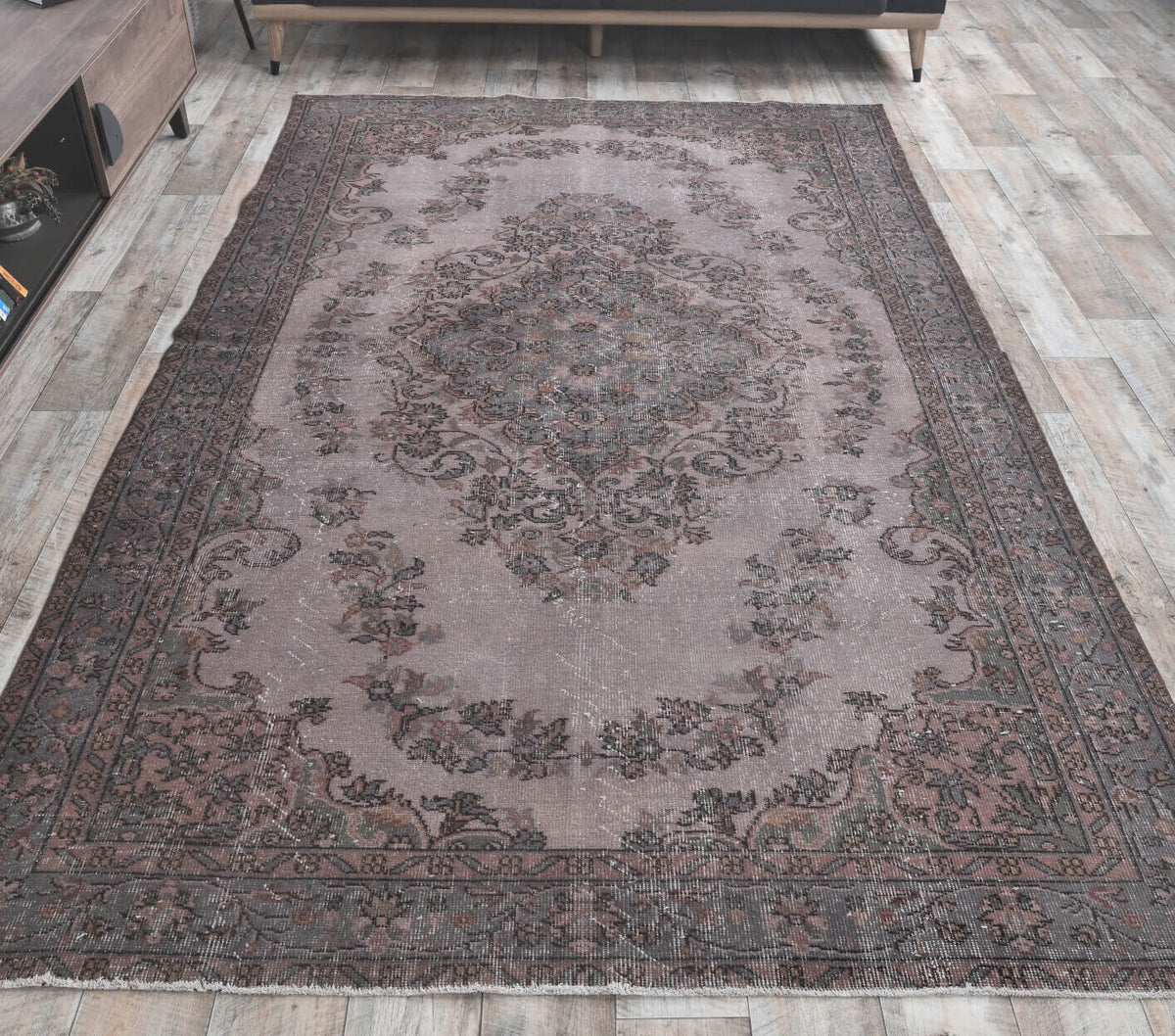 El yapımı vintage halı 185x295 cm oryantal desenli yün - detay görünümü