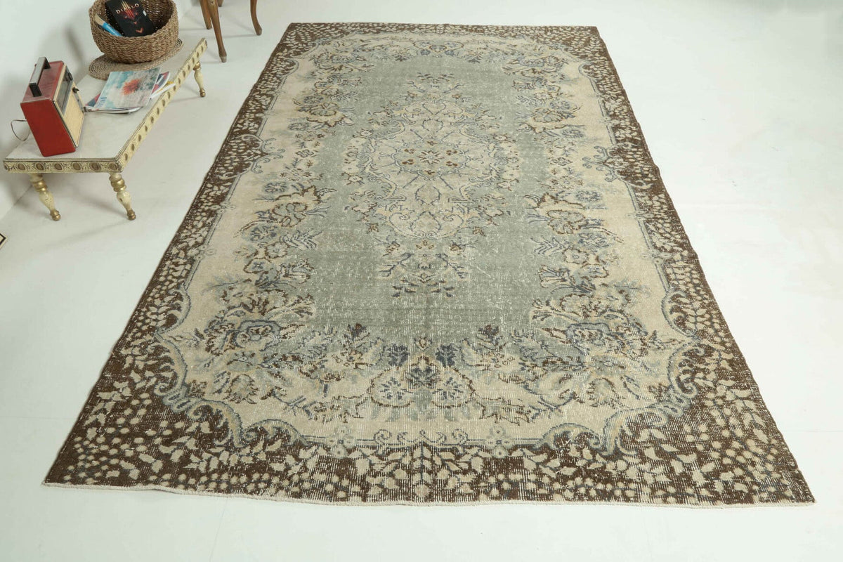 El yapımı vintage halı 183x274 cm çiçek desenli desenli yün - detay görünümü