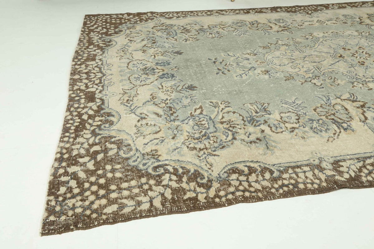 El yapımı vintage halı 183x274 cm çiçek desenli desenli yün - kenar ve saçak detayı
