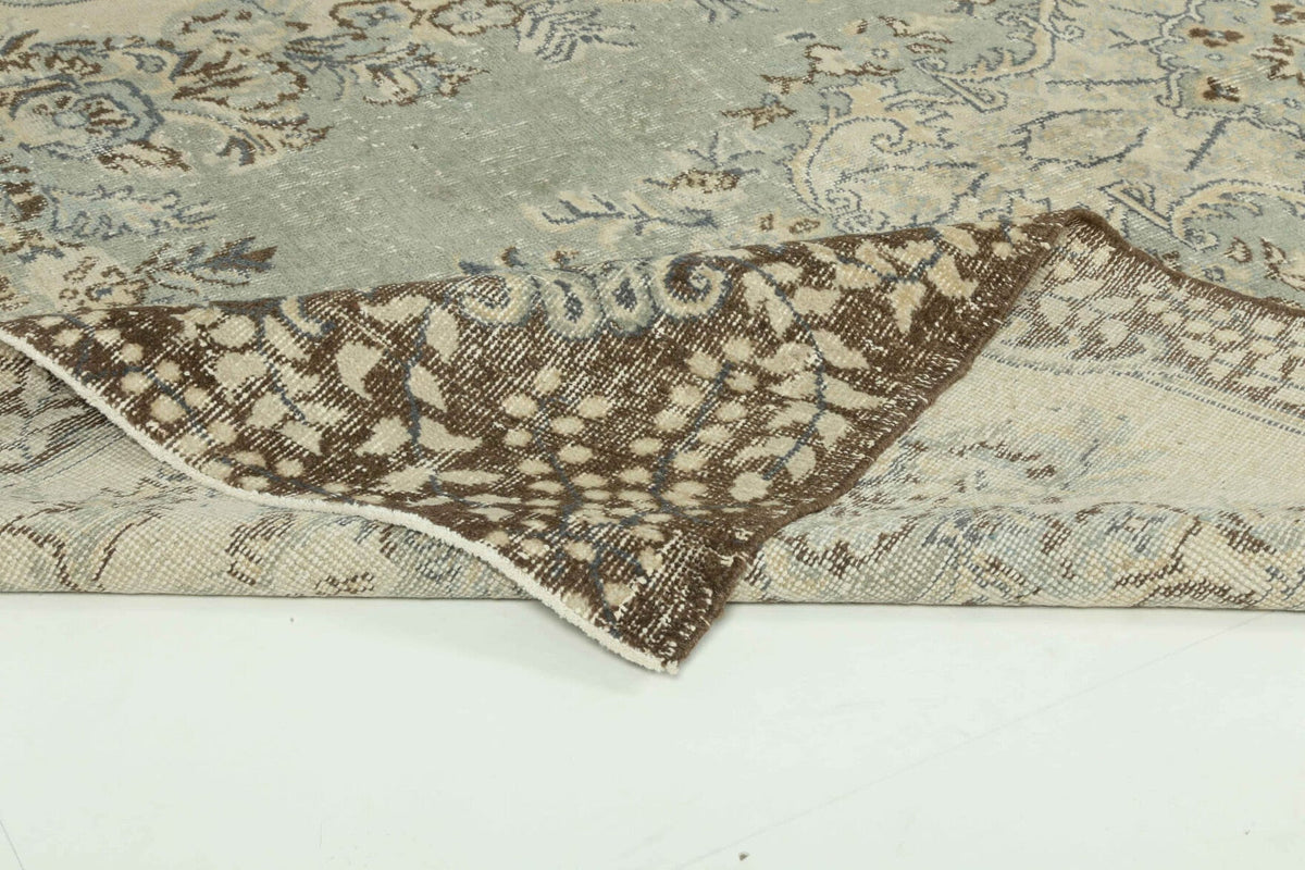 El yapımı vintage halı 183x274 cm çiçek desenli desenli yün - üstten görünüm