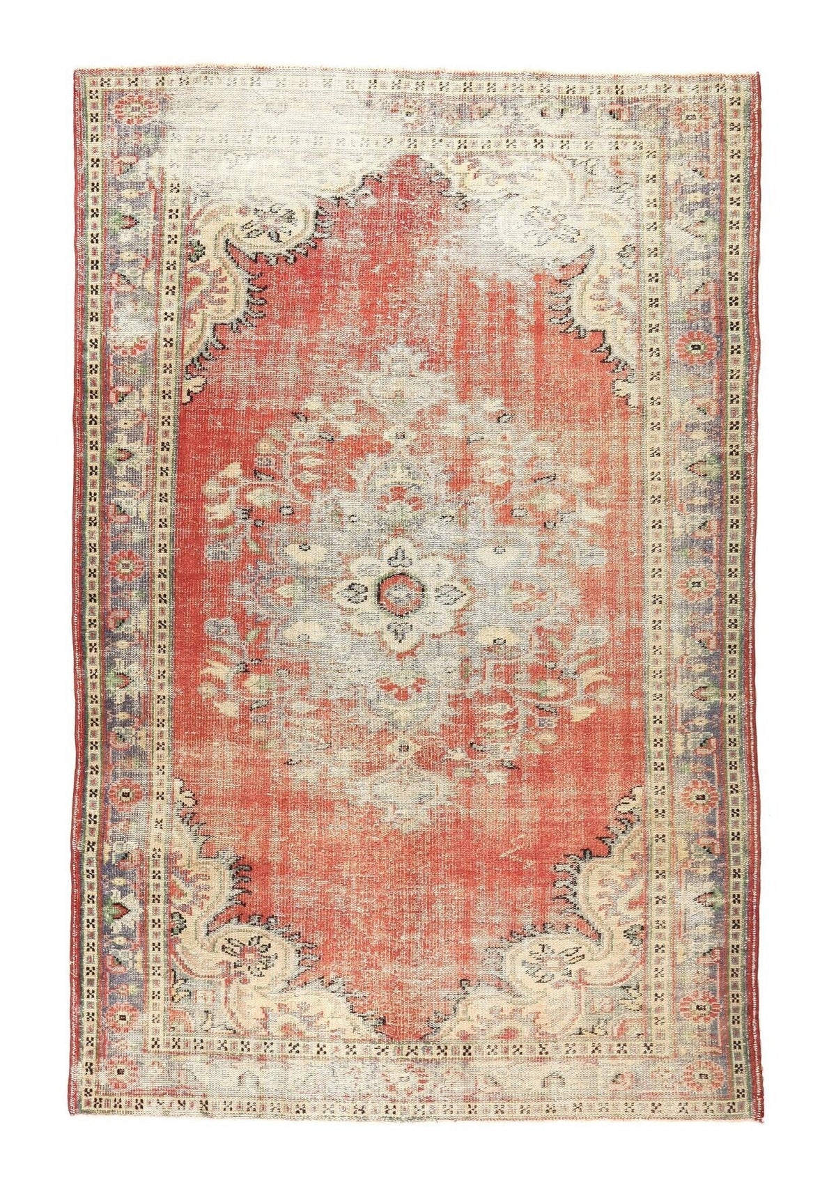El yapımı vintage halı 183x274 cm oryantal desenli yün - üstten görünüm