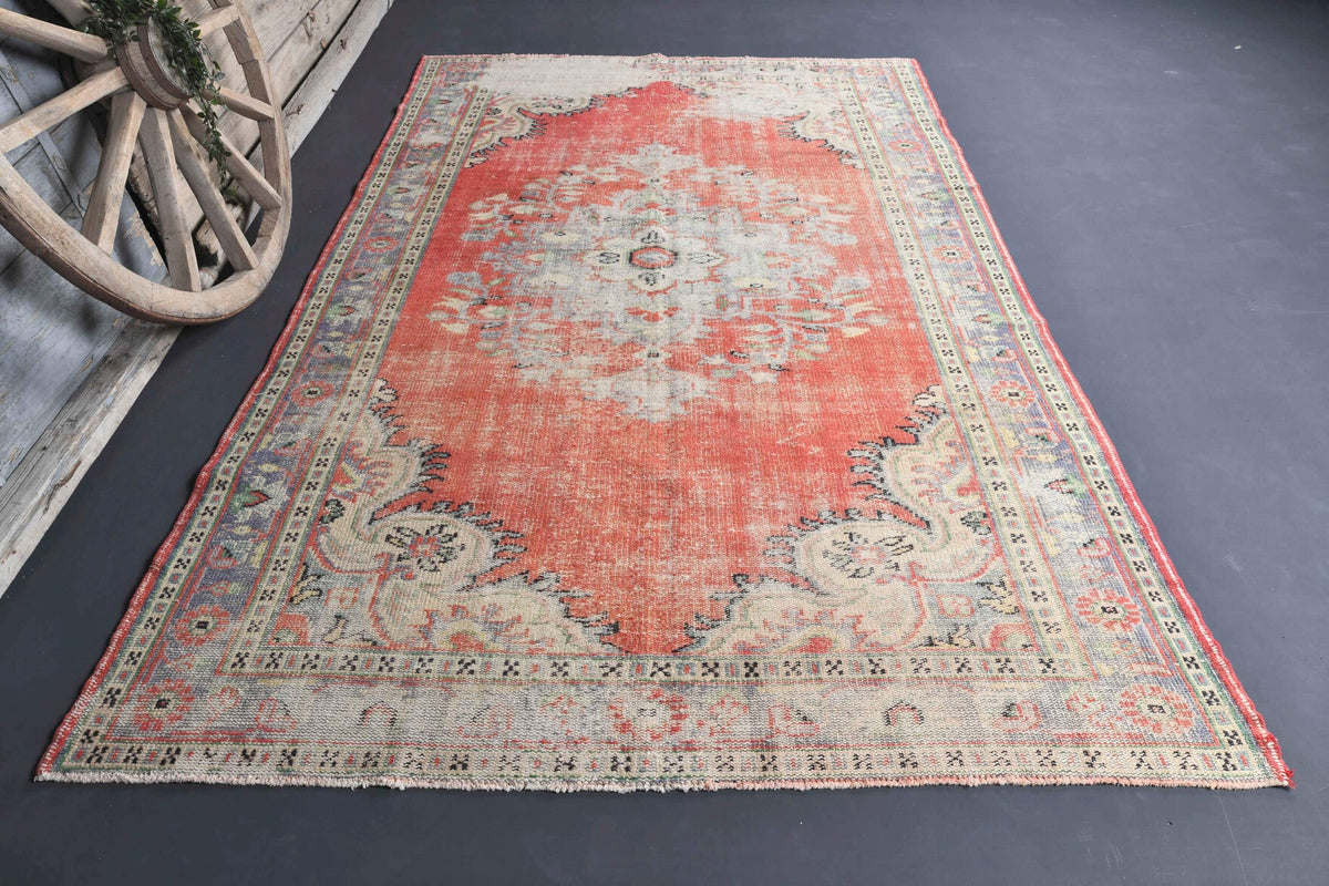 El yapımı vintage halı 183x274 cm oryantal desenli yün - detay görünümü