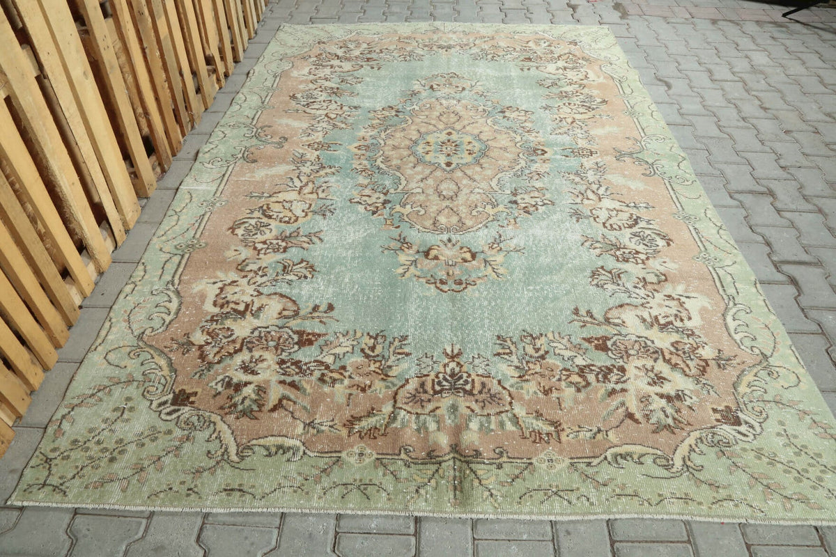 El yapımı vintage halı 188x290 cm çiçek desenli desenli yün - detay görünümü