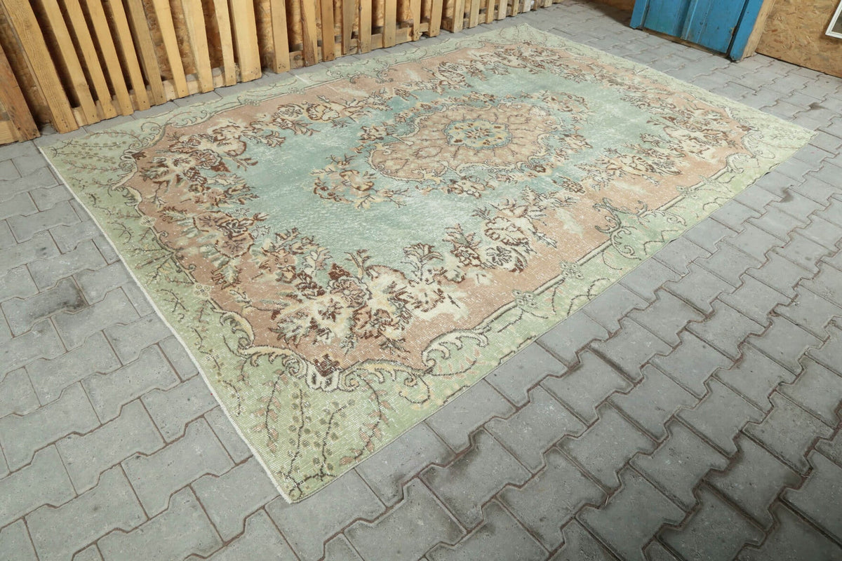 El yapımı vintage halı 188x290 cm çiçek desenli desenli yün - yakın çekim doku detayı