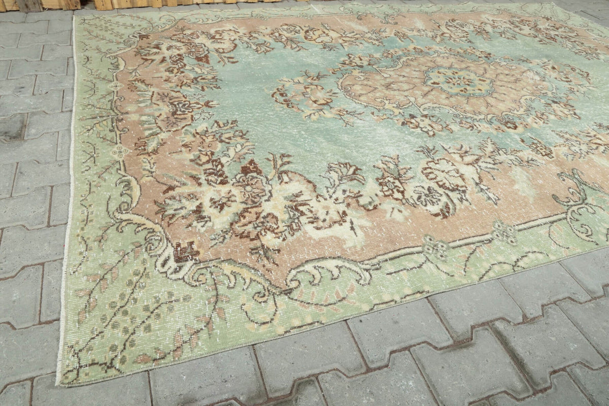 El yapımı vintage halı 188x290 cm çiçek desenli desenli yün - kenar ve saçak detayı