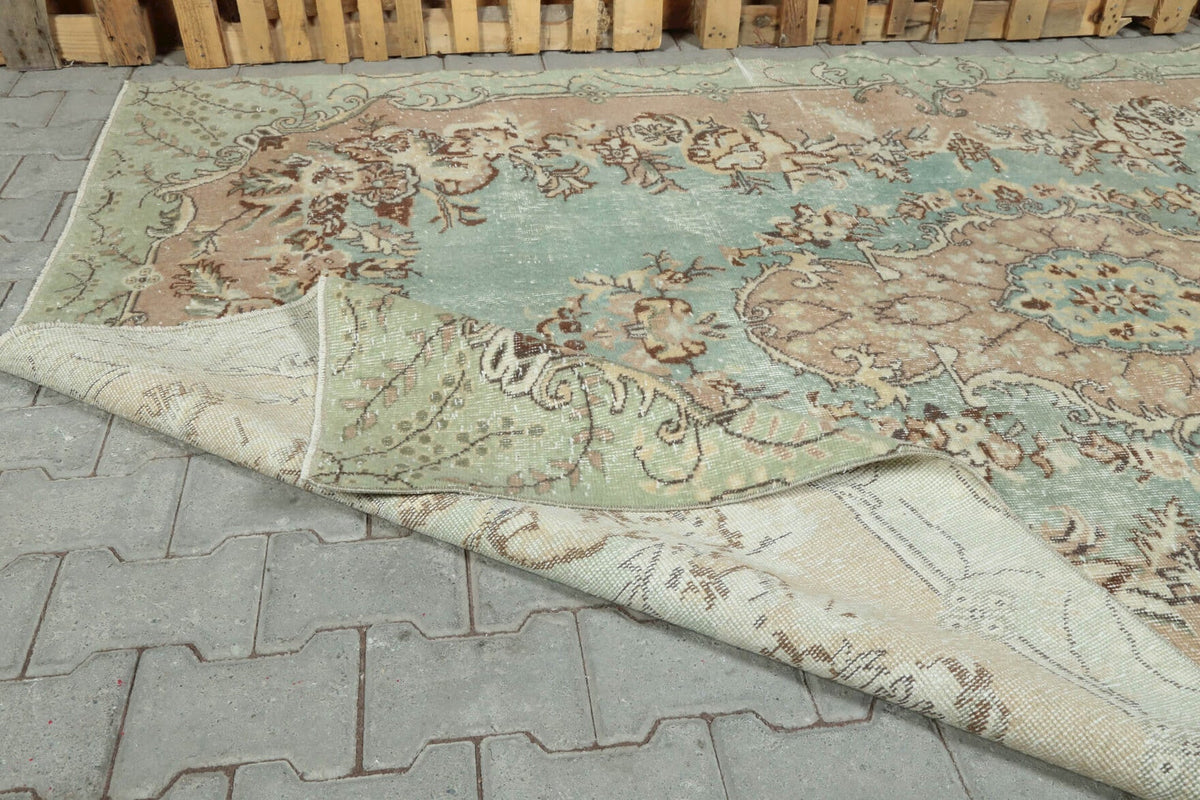 El yapımı vintage halı 188x290 cm çiçek desenli desenli yün - üstten görünüm
