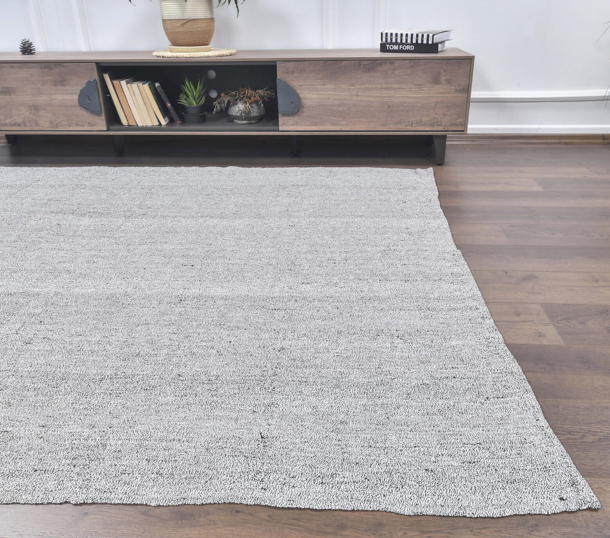 El yapımı vintage halı 193x226 cm düz desenli yün - yakın çekim doku detayı