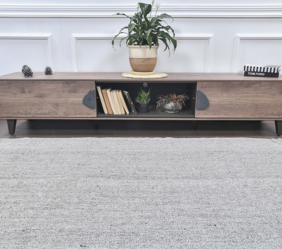 El yapımı vintage halı 193x226 cm düz desenli yün - kenar ve saçak detayı
