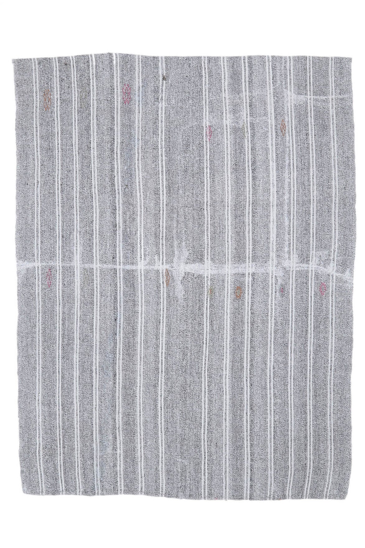 El yapımı vintage halı 185x241 cm çizgili desenli yün - yakın çekim doku detayı