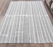 El yapımı vintage halı 185x241 cm çizgili desenli yün - detay görünümü