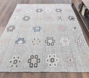 El yapımı vintage halı 193x246 cm i̇kat desenli yün - detay görünümü