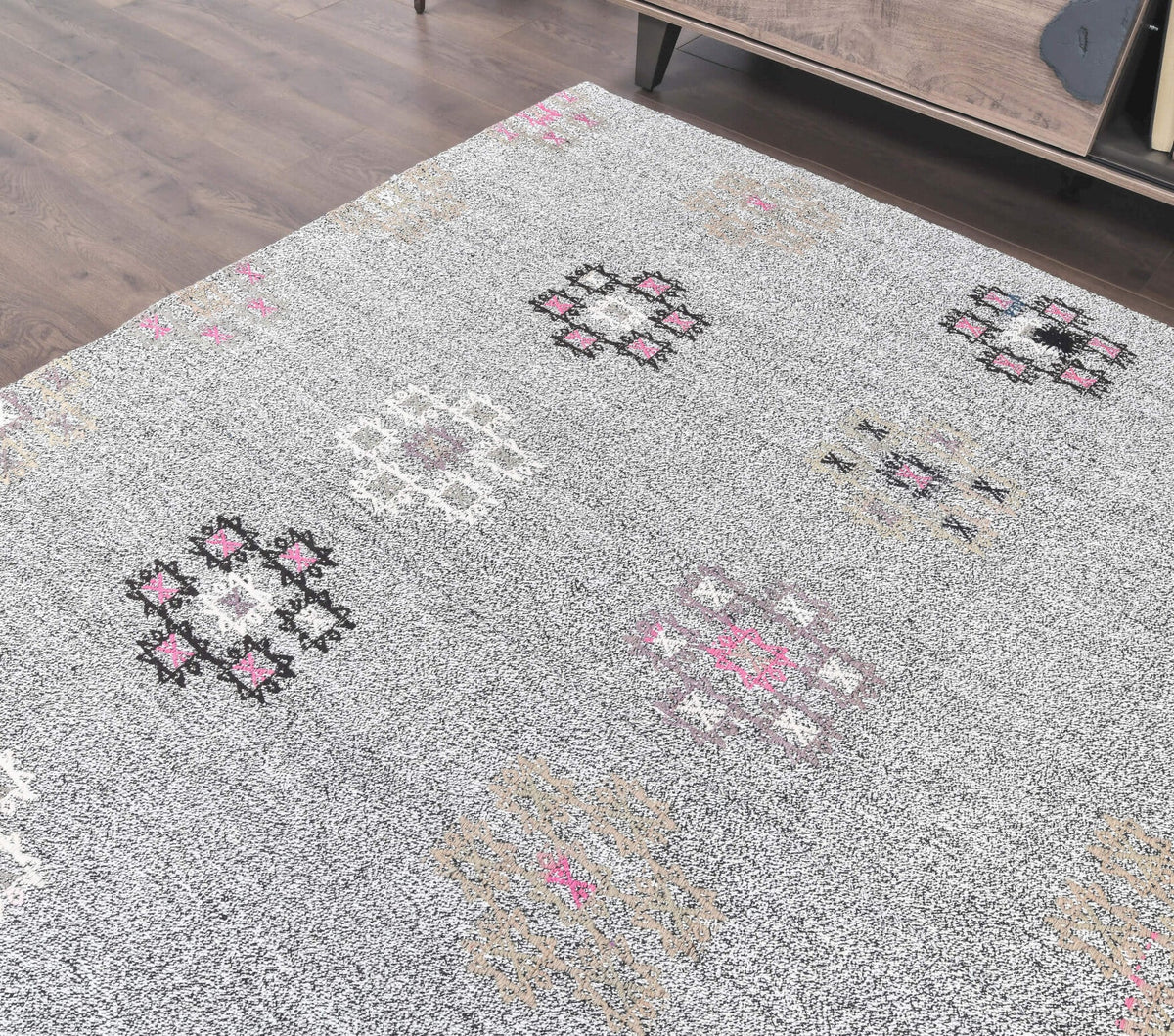 El yapımı vintage halı 193x246 cm i̇kat desenli yün - desen detayı