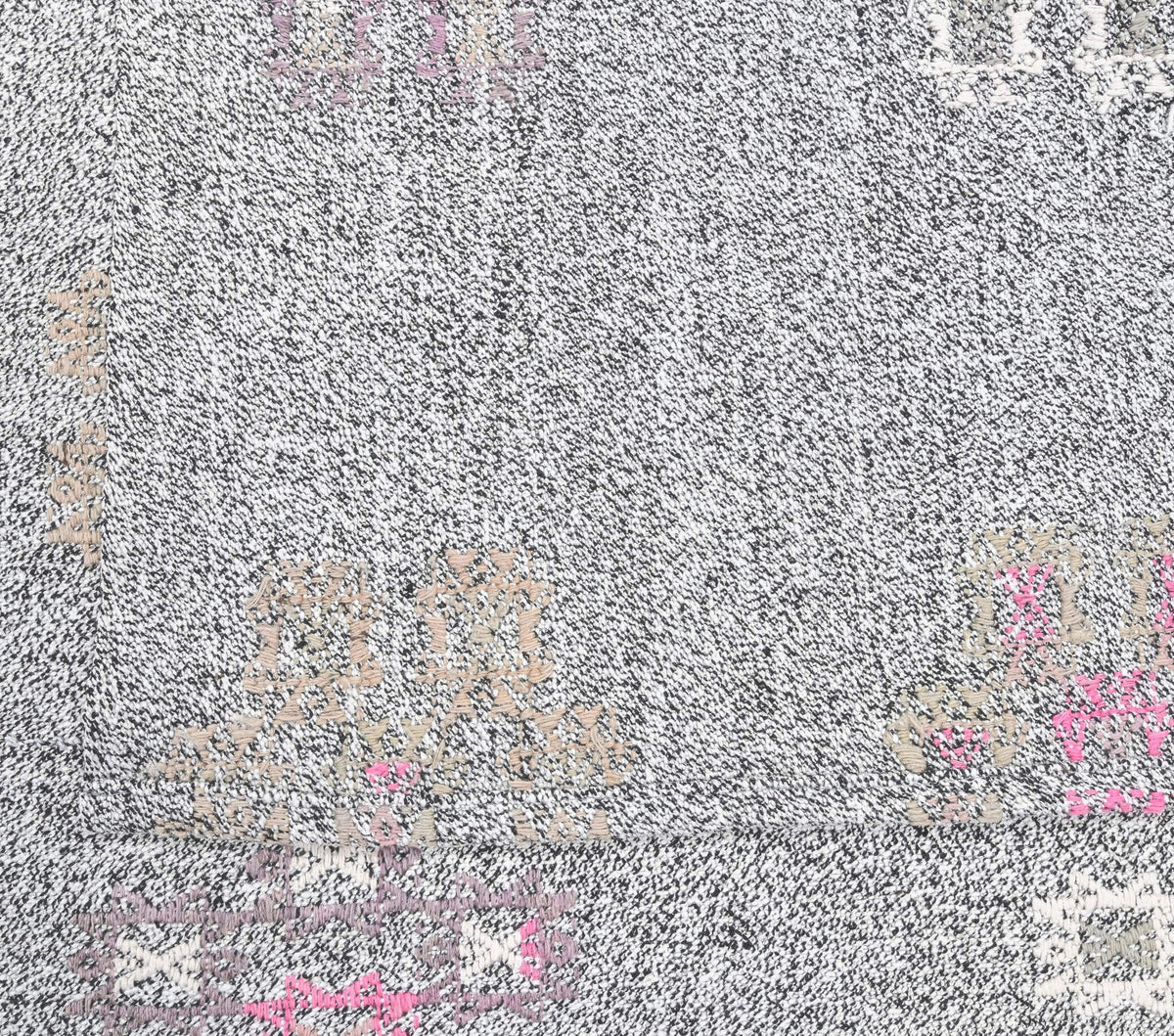 El yapımı vintage halı 193x246 cm i̇kat desenli yün - üstten görünüm