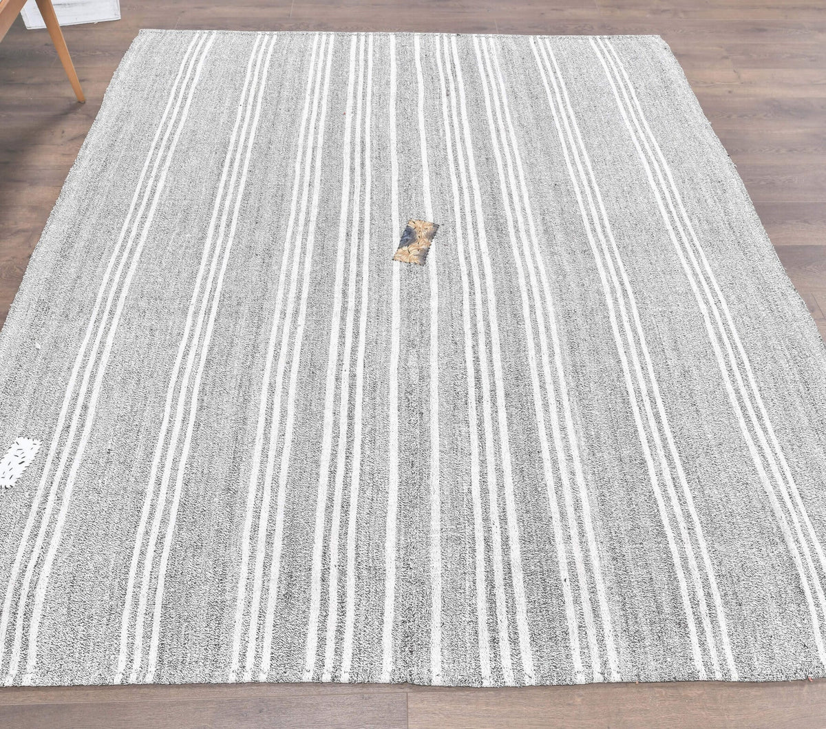 El yapımı vintage halı 196x231 cm çizgili desenli yün - farklı açıdan görünüm