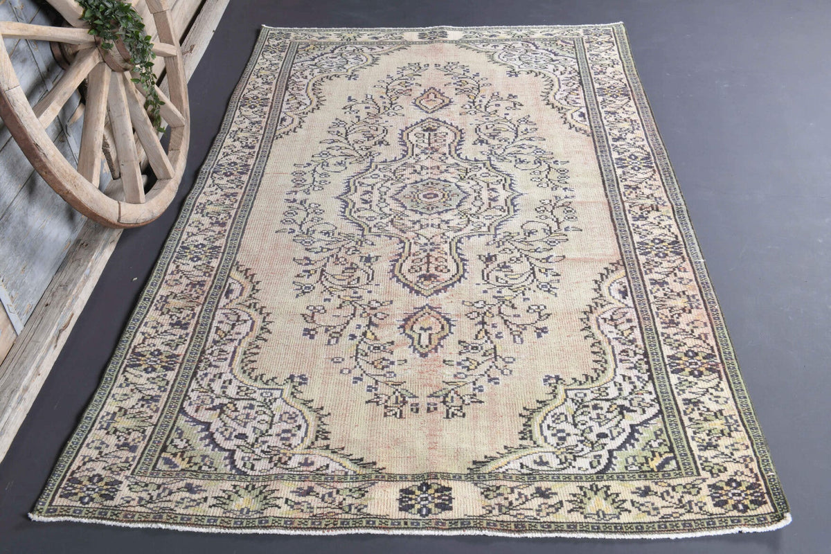 El yapımı vintage halı 170x272 cm oryantal desenli yün - detay görünümü