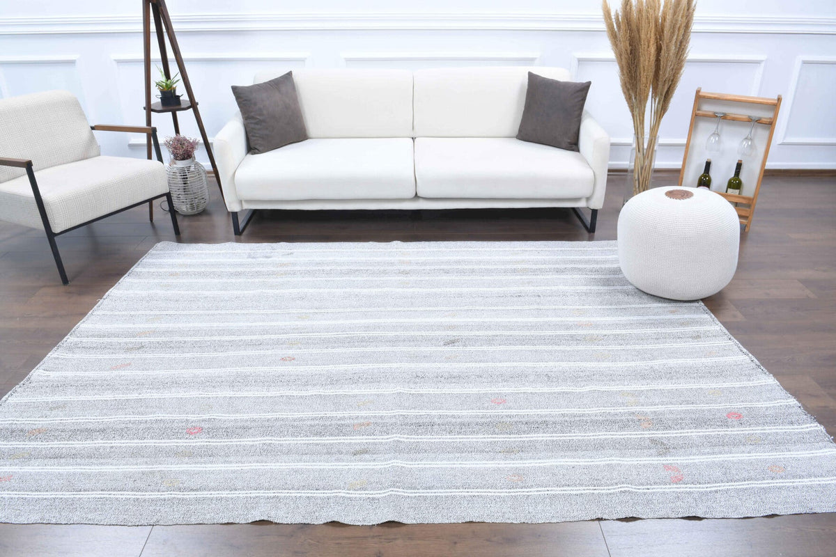 El yapımı vintage halı 185x279 cm kilim desenli yün - detay görünümü