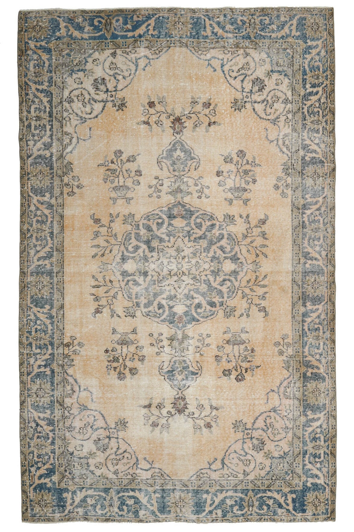El yapımı vintage halı 180x287 cm oryantal desenli yün - üstten görünüm