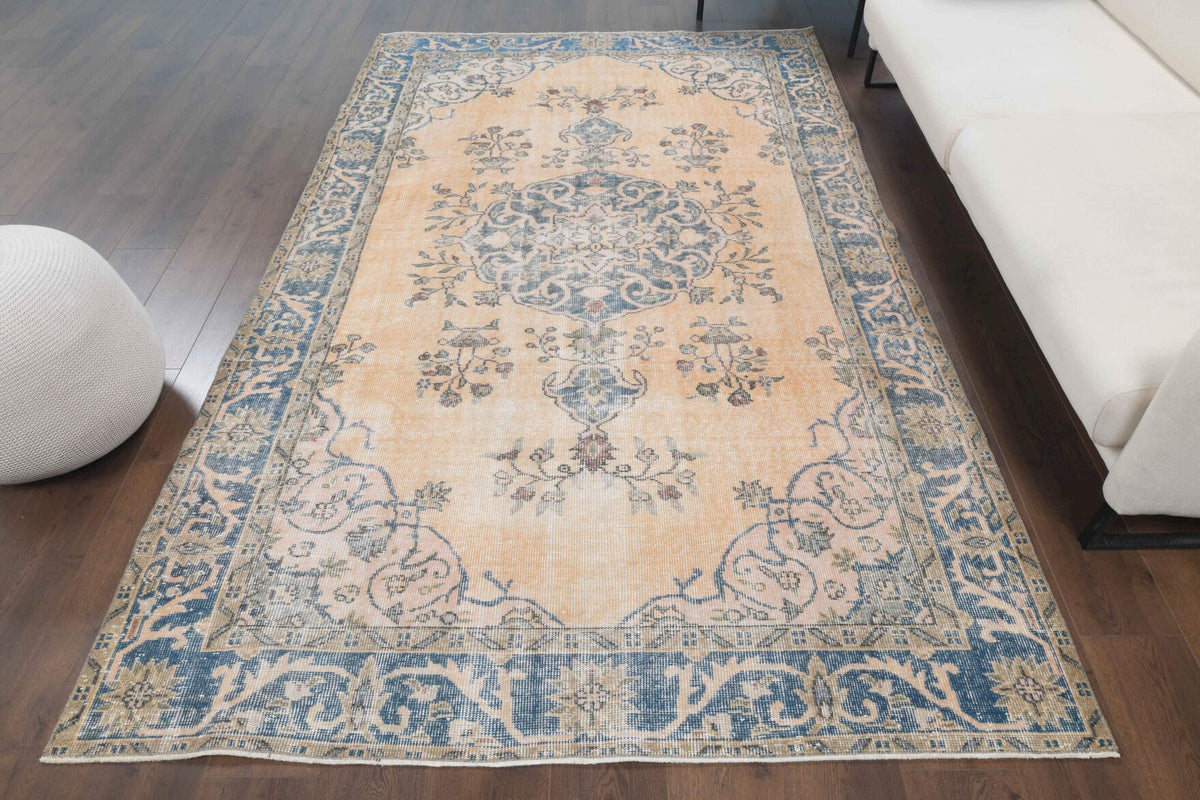 El yapımı vintage halı 180x287 cm oryantal desenli yün - kenar ve saçak detayı