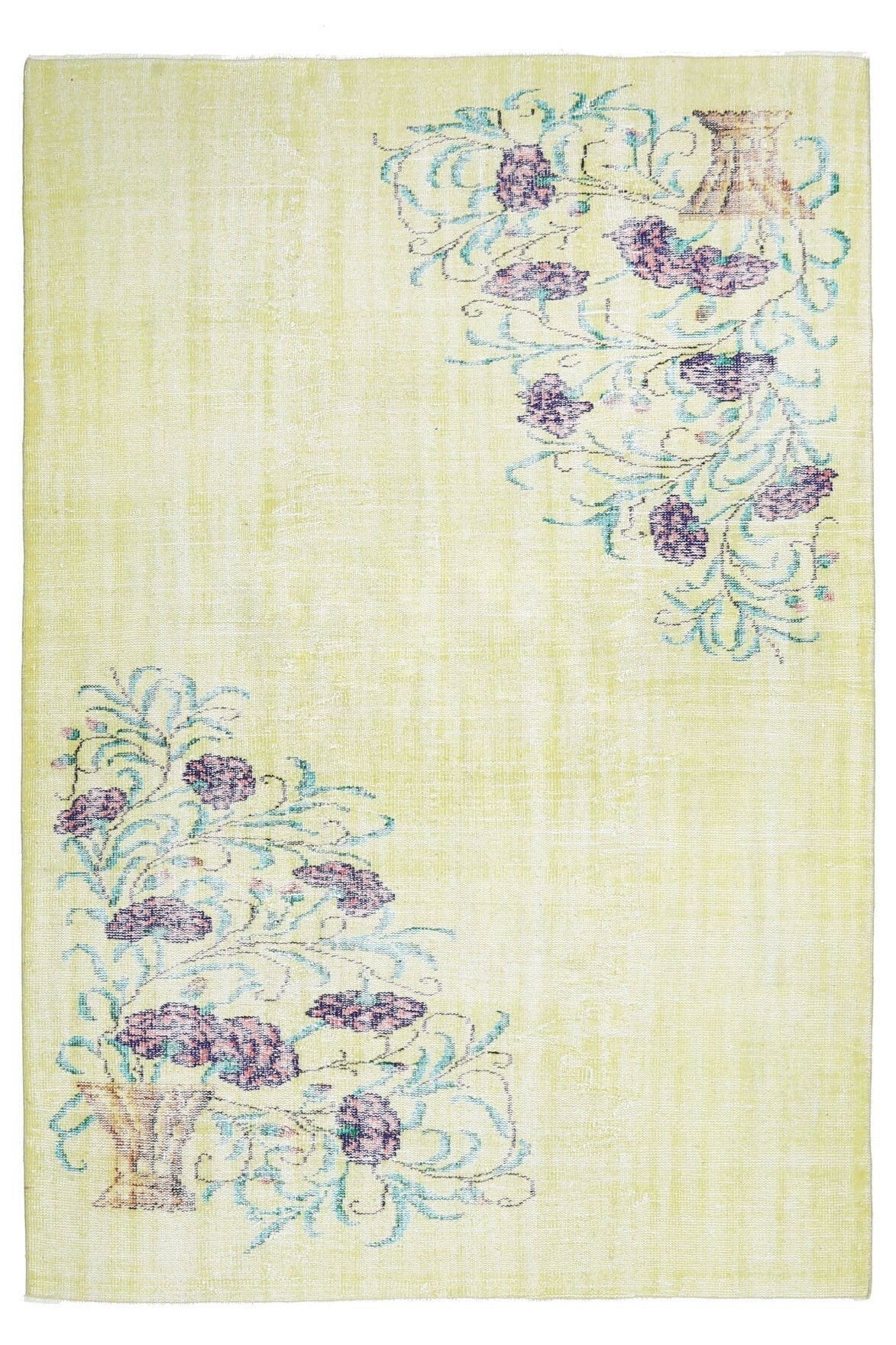 El yapımı vintage halı 178x259 cm çiçek desenli desenli yün - farklı açıdan görünüm